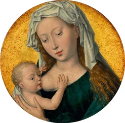 De Maagd Maria die het Christuskind voedt