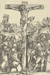 De kruisiging, uit Der beschlossen gart des rosenkranzes marie