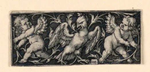 Fries met twee putti die vluchten voor een adelaar