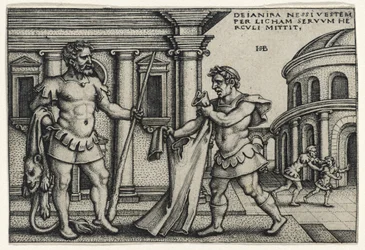 Lichas Brengt het Kleed van Nessus naar Hercules, 1540s (gravure op geschept papier)