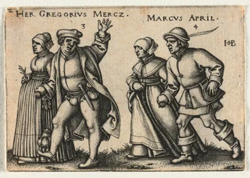 De boerenbruiloft of de twaalf maanden: 3-Her Gregorius Mercz 4-Marcus April, 1546