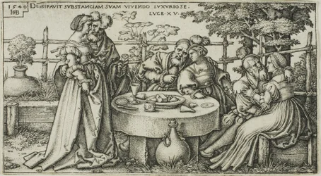 De verloren zoon die zijn fortuin verspilt, plaat twee uit De geschiedenis van de verloren zoon