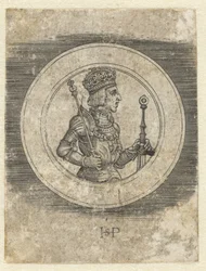Voorkant van penning met portret van Koning Ferdinand I van Hongarije en Bohemen, ten halven lijve