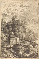 Landschap met een kasteel en stralende zon, 1553