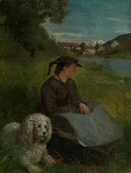 Agathe met een witte hond