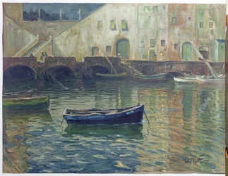 Haven in maanlicht, ca. 1900