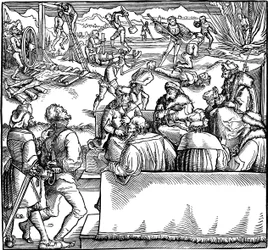 Rechtszitting. Illustratie uit het boek Phisicke Against Fortune door Petrarca, 1532