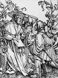 De Dood en de Kardinaal, uit De Dans van de Dood, gegraveerd door Hans Lutzelburger, c.1538