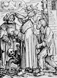 De Dood en de Raadgever, uit De Dans van de Dood, gegraveerd door Hans Lutzelburger, c.1538