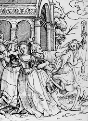 De Dood en de Hoveling, uit De Dans van de Dood, gegraveerd door Hans Lutzelburger, c.1538