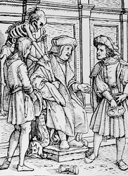 De Dood en de Rechter, uit De Dans van de Dood, gegraveerd door Hans Lutzelburger, c.1538