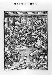 De Spelers, uit de Dans van de Dood serie, gegraveerd door Hans Lutzelburger (fl.1505-26) c.1526-28