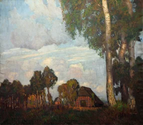 Avondlicht met kleine huisjes