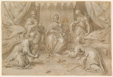 De Madonna op de troon met Sint Jan de Doper en Sint Jan de Evangelist