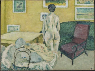 Interieur met staande naakt