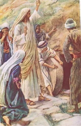Jezus wekt Lazarus op uit de dood, illustratie uit Harold Copping Pictures: The Crown Series