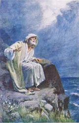 St. Johannes op het eiland Patmos, illustratie uit Harold Copping Pictures: The Crown Series