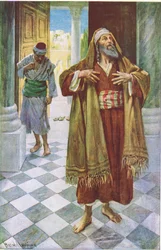De farizeeër en de tollenaar, illustratie uit Harold Copping Pictures: The Crown Series, ca. jaren 1920