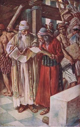 Het vinden van het boek, illustratie uit Pictures That Teach The Crown Series, 1920