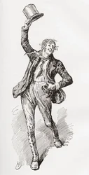 Mark Tapley. Illustratie door Harry Furniss voor de roman Martin Chuzzlewit van Charles Dickens, uit The Testimonial Edition, uitgegeven 1910.
