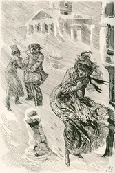 Martha de Zwerver. Illustratie door Harry Furniss voor de roman David Copperfield van Charles Dickens, uit The Testimonial Edition, gepubliceerd in 1910.