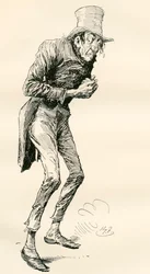 Newman Noggs. Illustratie door Harry Furniss voor de Charles Dickens roman Nicholas Nickleby, uit The Testimonial Edition, gepubliceerd 1910.