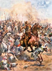Aanval van de eenentwintigste lansiers. Slag om Omdurman (kleurenlitho)