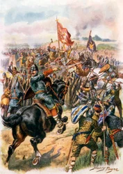 De laatste stand van Harold. Slag bij Hastings (kleurenlitho)