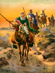 Lord Kitchener vermomd als Arabier (kleurenlitho)