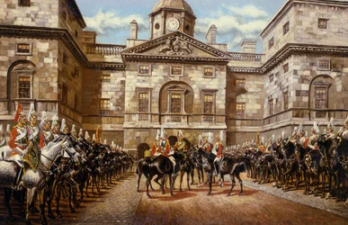 De wachtwisseling: De Horse Guards bij Whitehall