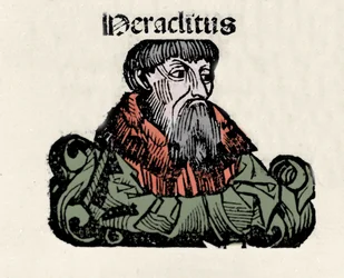 Portret van de Griekse filosoof Heraclitus van Efeze (576-480 v.Chr.). Houtsnede uit 
