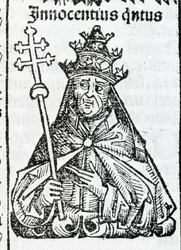 Portret van paus Innocentius IV (1195 - 1254) in Liber chronicarum door Hartmann Schedel Neurenberg 1497