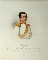 Portret van Graaf Pyotr Andreyevich Shuvalov 1827-1889 Uit het Album van de Keizerlijke Huzaren, 1846-1849