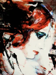 Expressief portret in rood en blauw