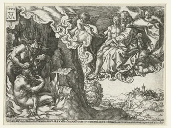 De rijke man in de hel ziet Abraham met Lazarus