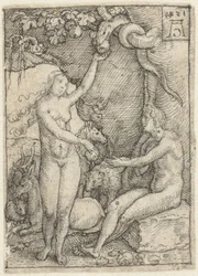 Eva reikt Adam de Appel onder de boom met de slang (Ontwerptekeningen voor de serie gravures De Macht van de Dood)