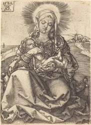 Madonna in een landschap zittend op een kussen, 1527