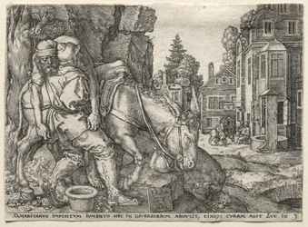 De gelijkenis van de barmhartige Samaritaan: De barmhartige Samaritaan zet de reiziger op zijn ezel, 1554