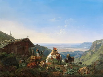 Opdrijving naar de alm bij de Benediktenwand