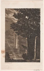 Van Assistens Kerkhof, (volgens oude veilingcatalogus) park met zuil in maanlicht
