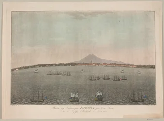De stad en het fort Batavia op het eiland Java tijdens de Engelse blokkade in het jaar 1800
