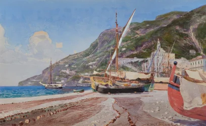 Amalfi, vissersboten op het strand