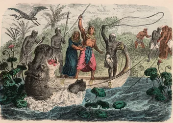 Oud Egypte: farao jaagt op een nijlpaard, 1866
