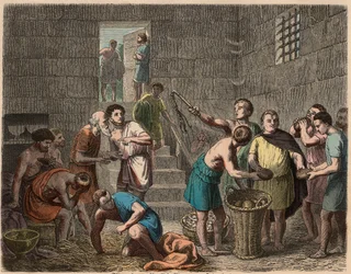 Oud Rome: voedseluitdeling aan slaven in de avond, 1866