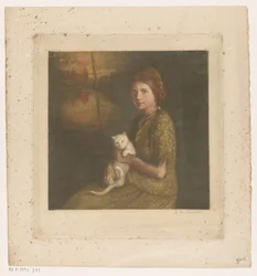 Meisje met een kat op schoot