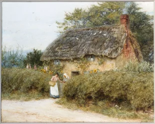 Een huisje met rieten dak bij Peaslake, Surrey