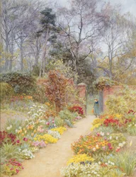 Ommuurde tuin in de lente