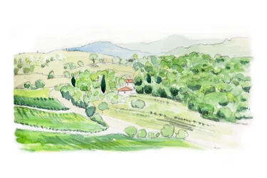 Toscaanse heuvel, 2014 (potlood en aquarel)