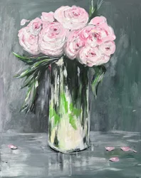 Stilleven met roze pioenrozen