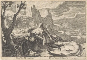 Thisbe vlucht voor de leeuwin (Metamorfosen van Ovidius)